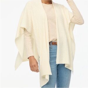NWT J crew Ivory Lightweight cable-knit poncho Two Small Holes by Tag and Sensor